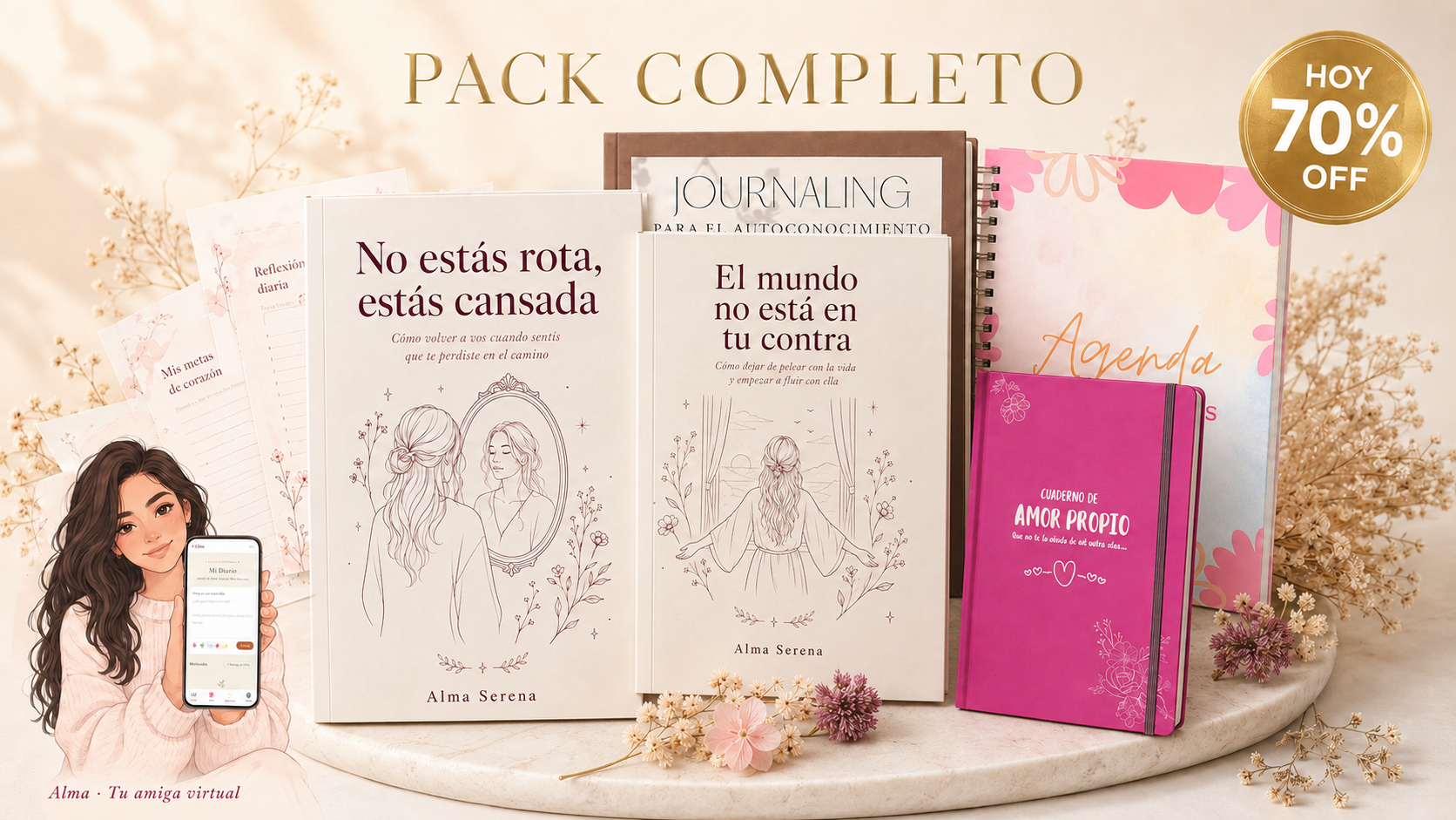 Mockup del pack completo de Alma Serena